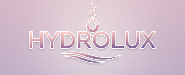 HYDROLUX logo with a water droplet on a light purple background